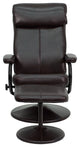 Contemporary Leather Recliner and Ottoman With Leather Wrapped Base, Brown, 26.5