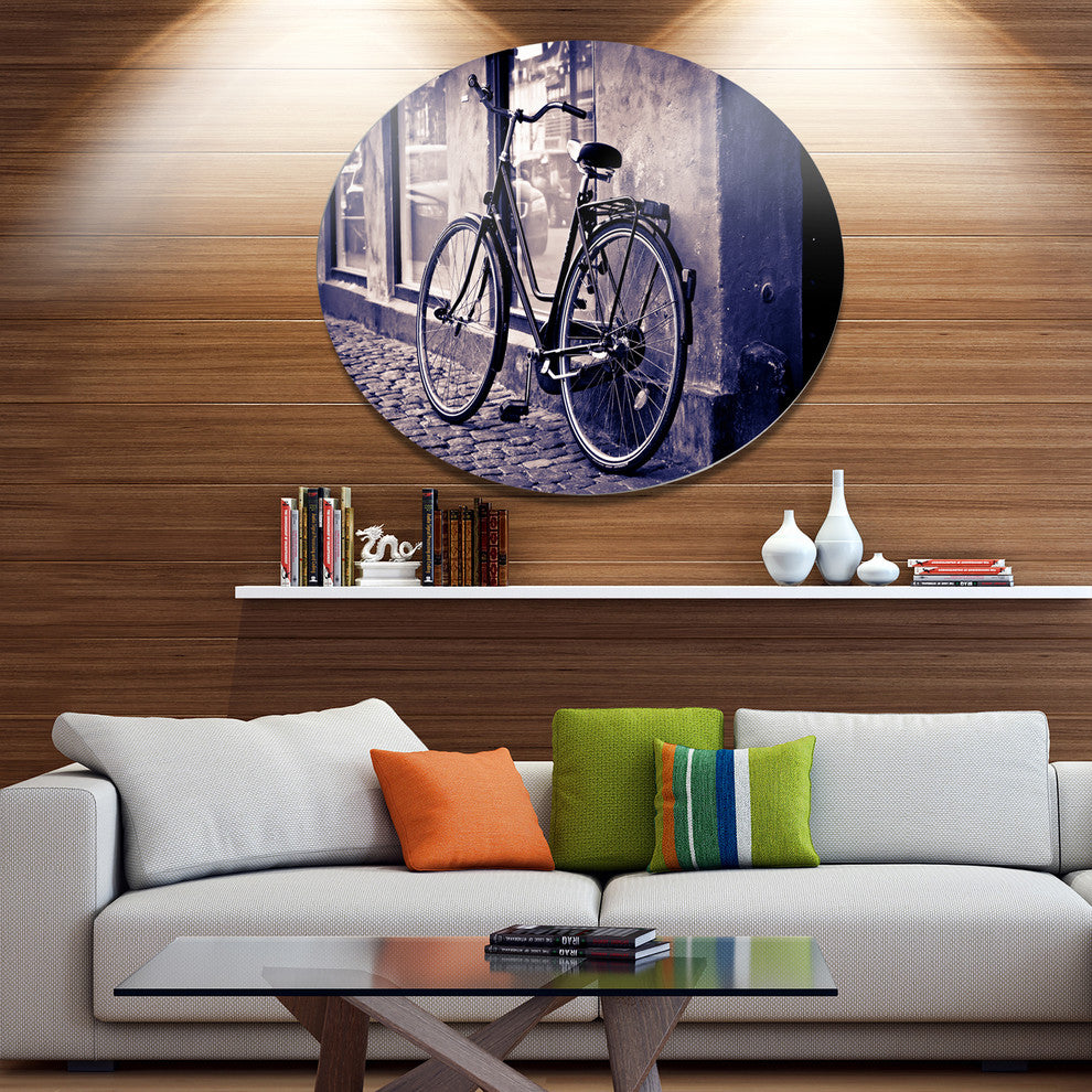 Classic Vintage City Bicycle, Landscape Disc Metal Wall Art, 11"