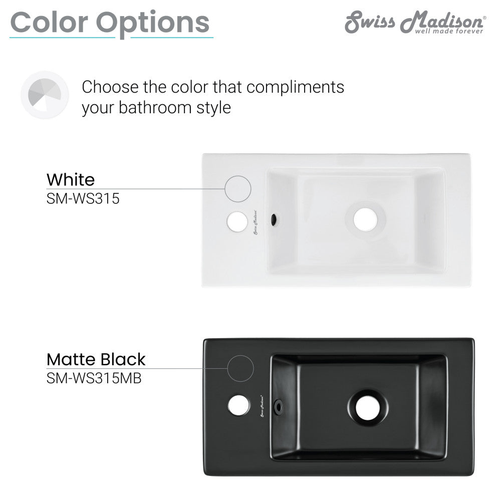 Voltaire 19.5"x10" Ceramic Wall Hung Sink With Faucet Mount, Left Side