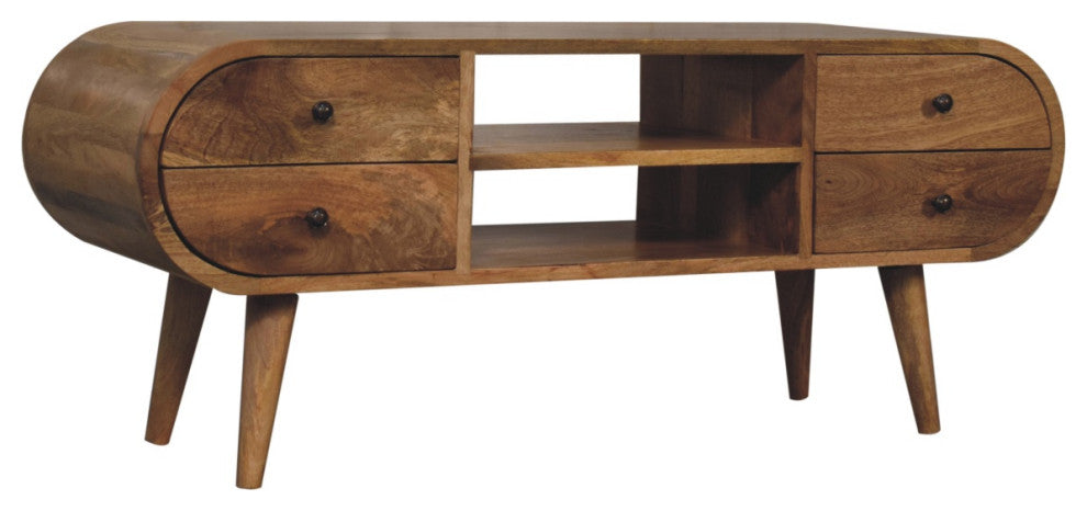 Oak-ish Circular Media Unit With 2 Open Slots