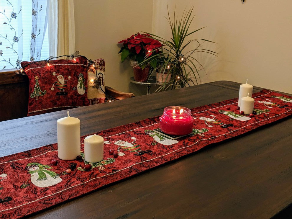 Here Comes Santa Claus Vintage Woven Christmas Tapestry Table Runner, 13x90