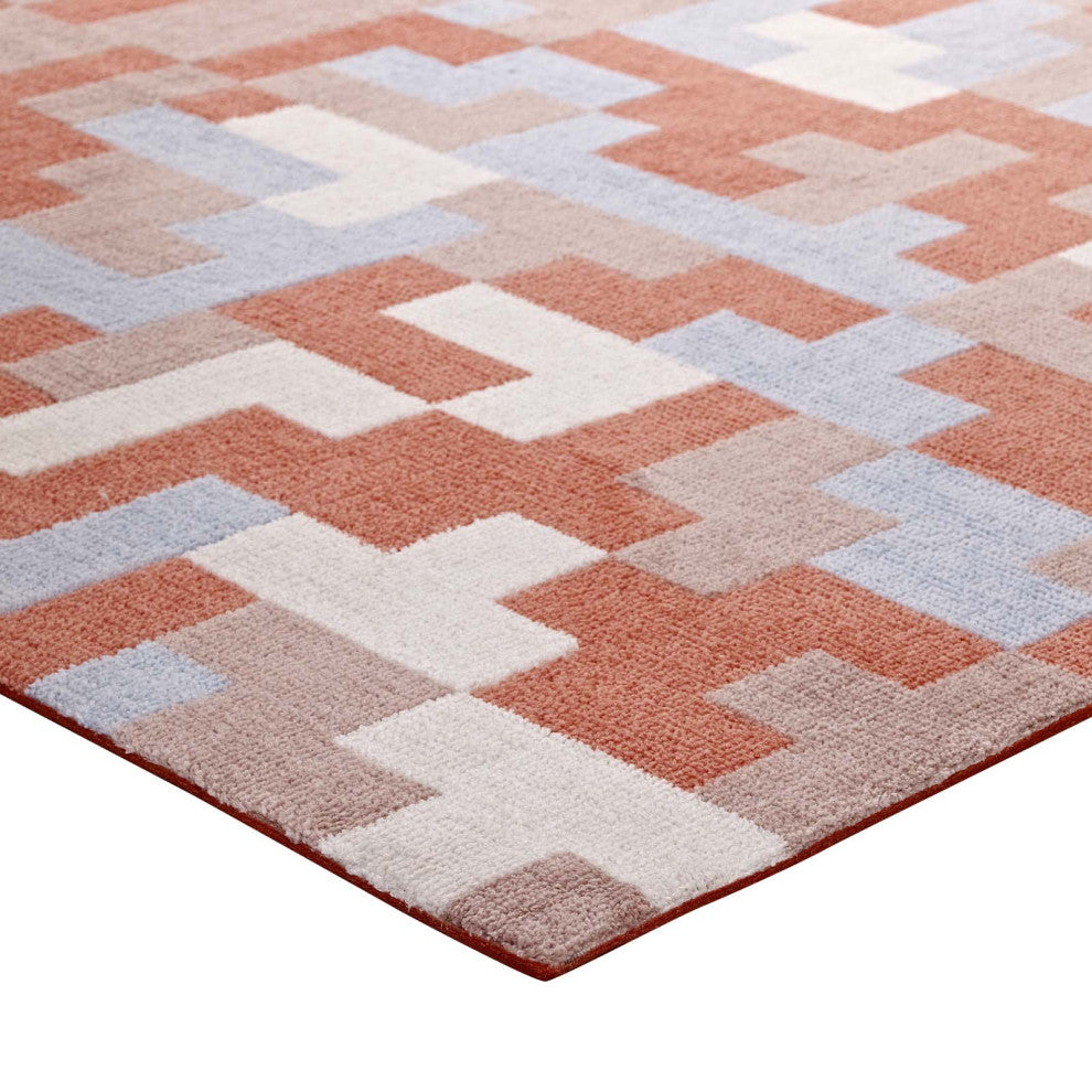 Multicolored Coral and Light Blue Andela Interlocking Block Mosaic 8x10 Area Rug