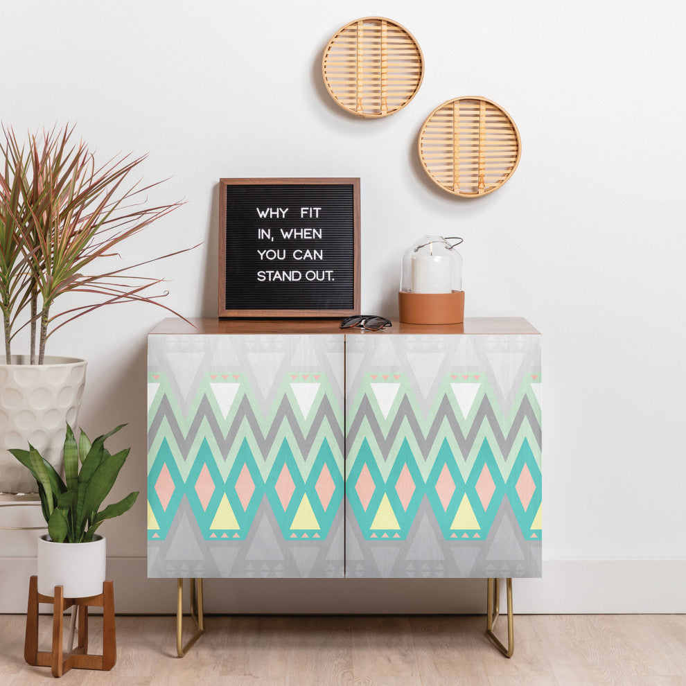 Deny Designs All Things New Credenza, Walnut, Gold Steel Legs