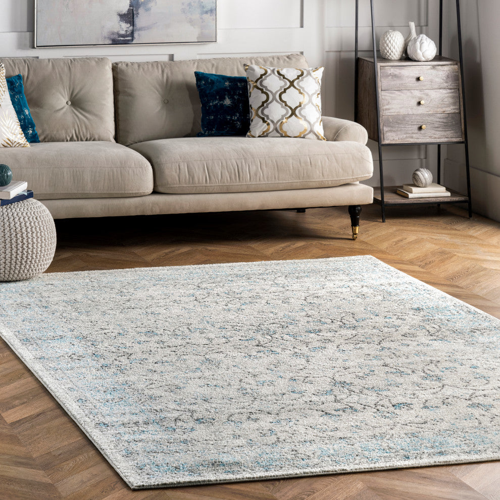 Nuloom Mist Floral Vintage Rug, Aqua 9'x12'