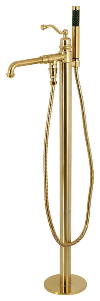 Kingston Brass Freestanding Tub Faucet With Hand Shower, Brushed Brass