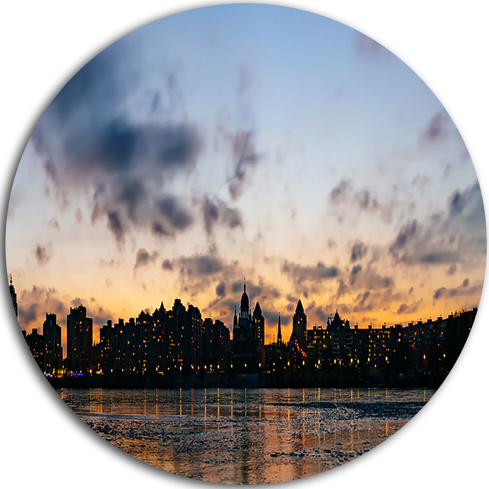 Sunset With Clouds In Kiev Panorama, Cityscape Round Wall Art, 11"