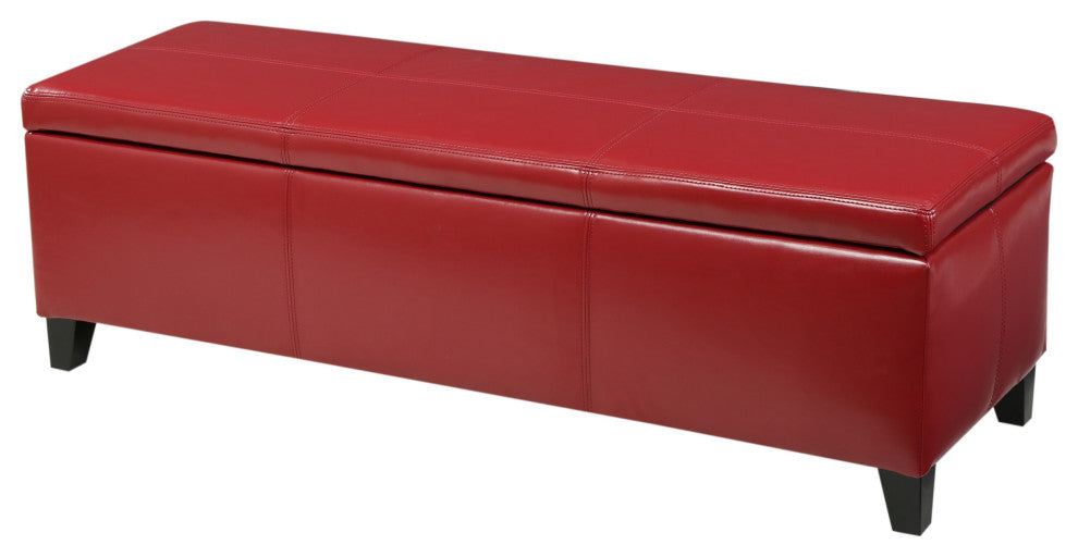 GDF Studio Skyler Beige Fabric Storage Ottoman Bench, Red