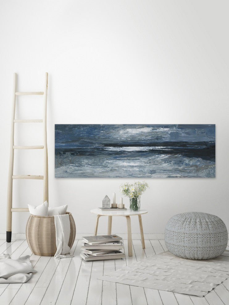 "Midnight Ocean" Painting Print on Wrapped Canvas, 60"x20"