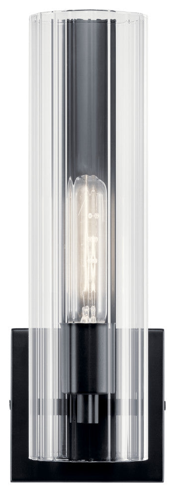 Jemsa 14" 1 Light Wall Sconce With Clear Fluted Glass, Black