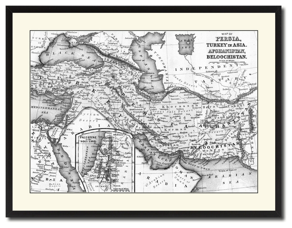 Persia Iraq Iran Afghanistan Vintage B&W Map Canvas Print, 28"x37"