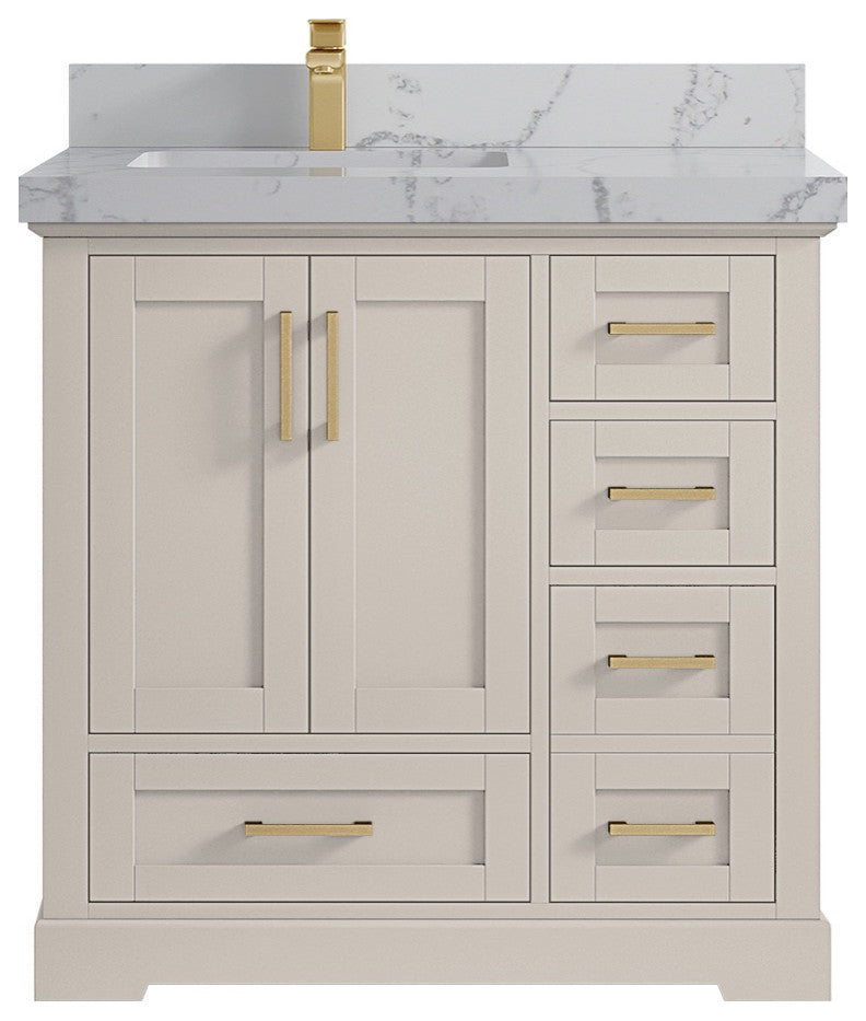 Boston 36" Left Offset Bath Vanity in Fine Grain 2" Venatino Quartz