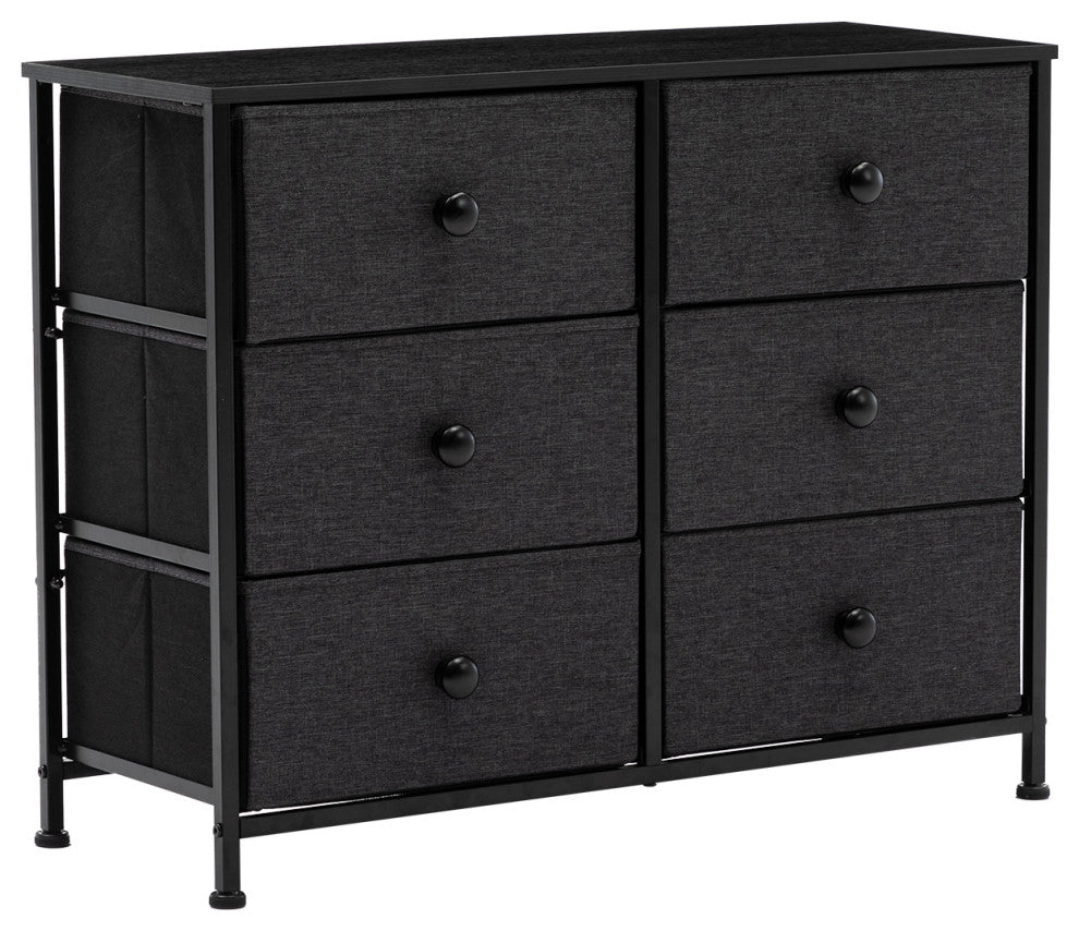 6 Fabric Drawers Steel Frame Double Dresser, Black