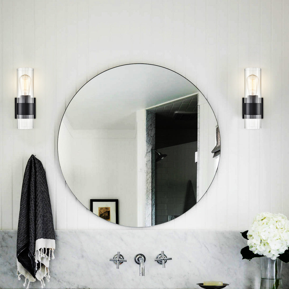 Modern Black Wall Sconce With Clear Cylinder Glass
