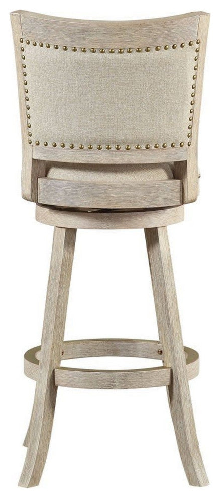 Benzara BM239739 29" Curved Back Wooden Swivel Bar Stool, Nailhead Trim, Gray