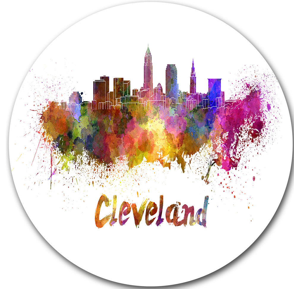 Cleveland Skyline, Cityscape Large Disc Metal Wall Art, 11"