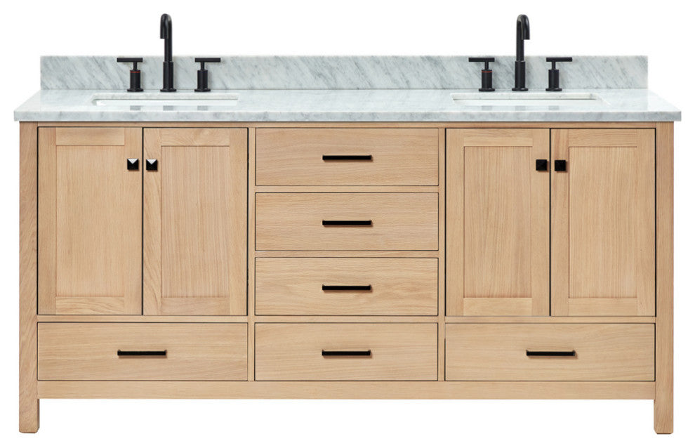 Cambridge 73" Double Bath Vanity With Italian Carrara Marble Top, Oak