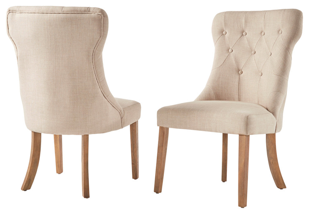 Keighley Button Tufted Hourglass Dining Chair, Set of 2, Beige