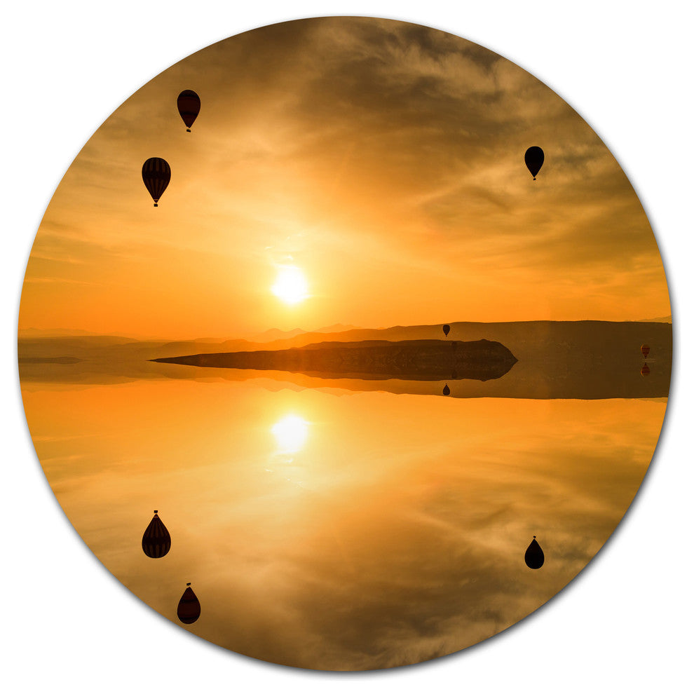 Flying Balloons And Reflection, Seashore Disc Metal Artwork, 38"