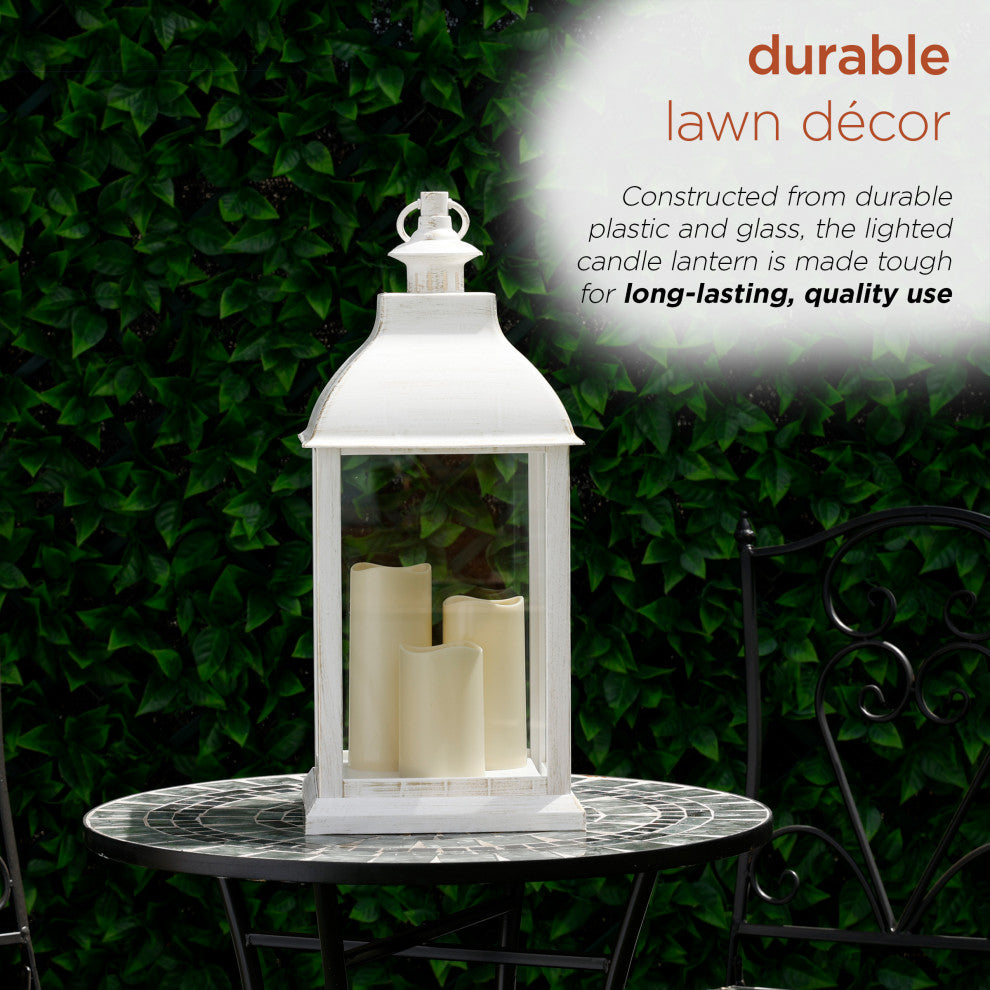 White Candlelit Lantern with Warm White LED Lights