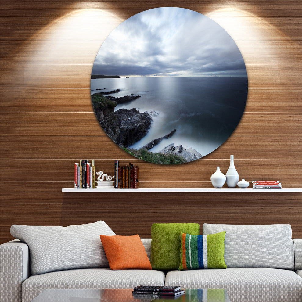 Gloomy Bluish Atlantic Beach Portugal, Seashore Round Wall Art, 36"