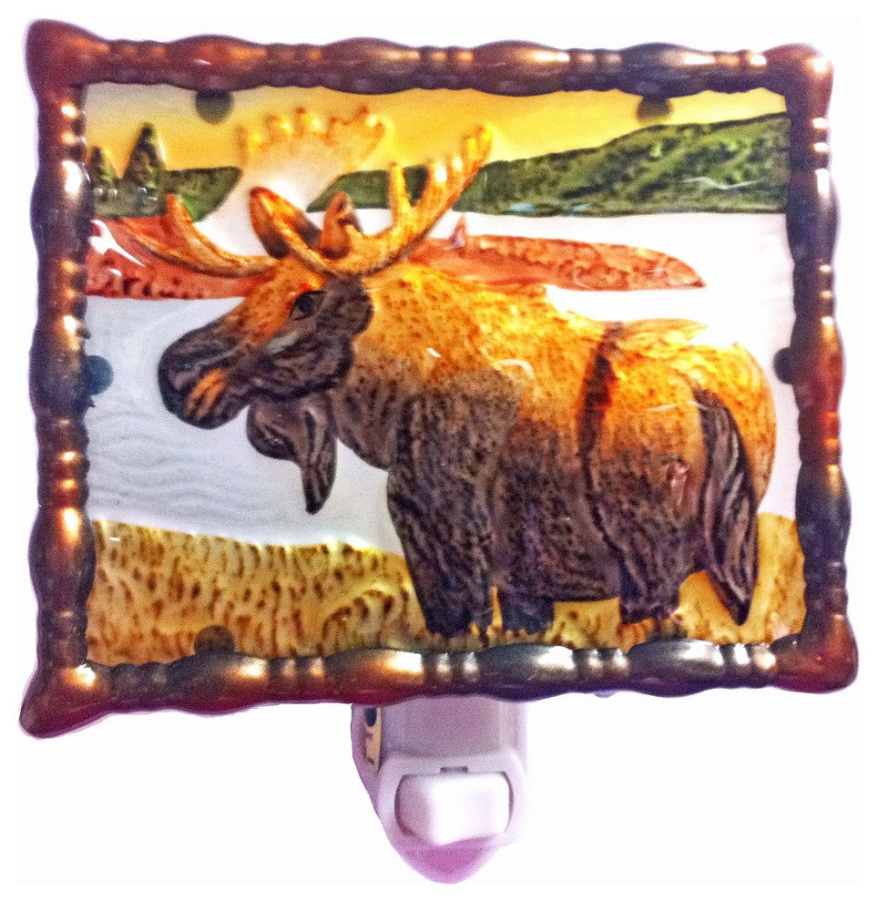 Hand Painted Glass Shade Moose Indoor Night Light