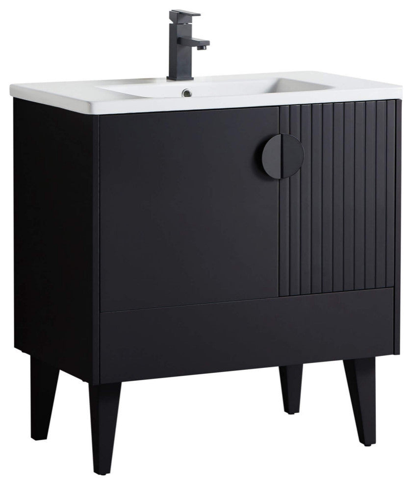 Venezian Single Bathroom Vanity, Black, 30", Black Handles, One Sink