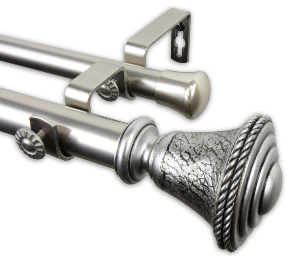 Urn 1" Double Curtain Rod, Black, Satin Nickel, 66"-120"