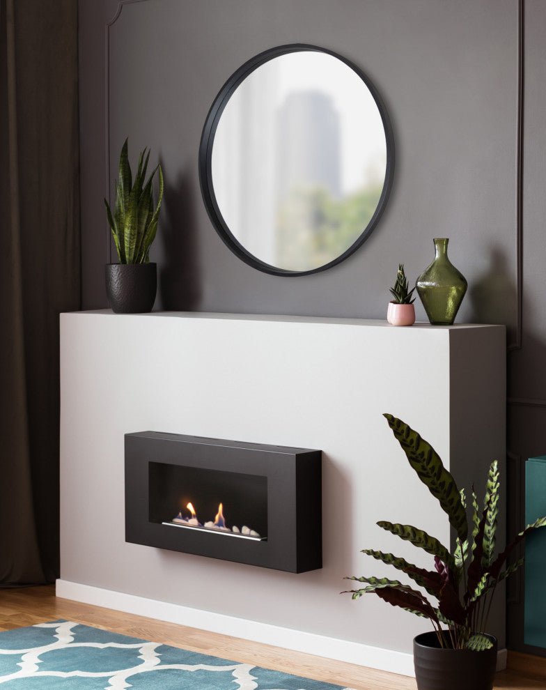 Travis Round Wood Accent Wall Mirror, Black 31.5 Diameter