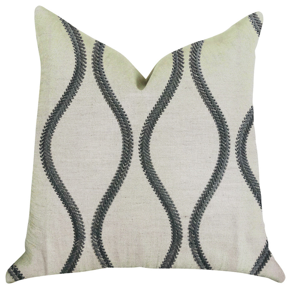 Bella Curve Green and Beige Luxury Throw Pillow, 24"x24"