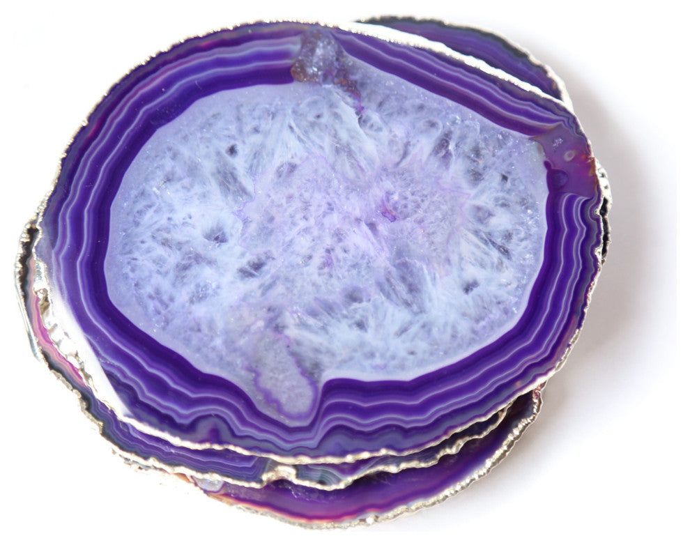 Purple Agate Coasters (Set of 4), Silver