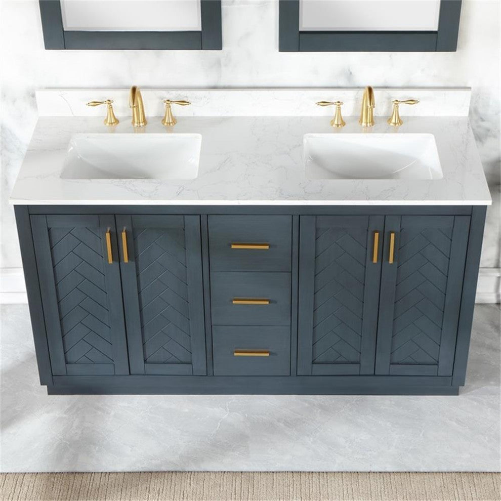 Gazsi 60" Double Bathroom Vanity Set in Charcoal Blue without Mirror