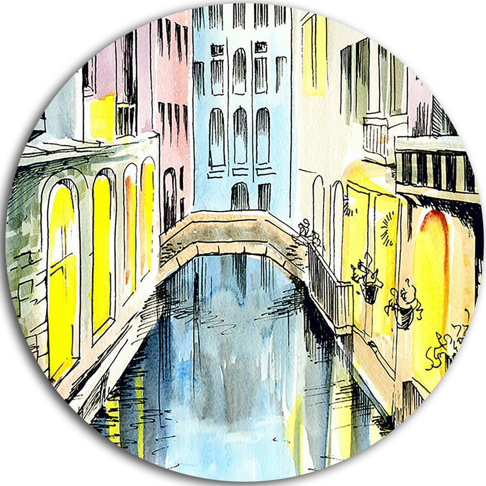Canal In Venice, Cityscape Disc Metal Wall Art, 11"