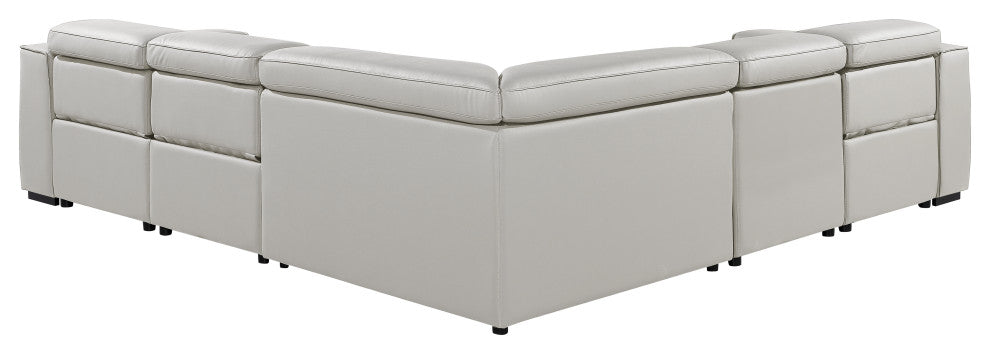 Niccolo Italian Leather 5-Piece L-Shaped Power Reclining Sectional, Light Gray