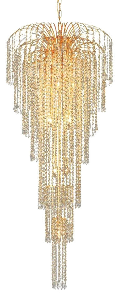 Elegant Falls Foyer Hall Light, Gold Finish With Royal Cut Crystal