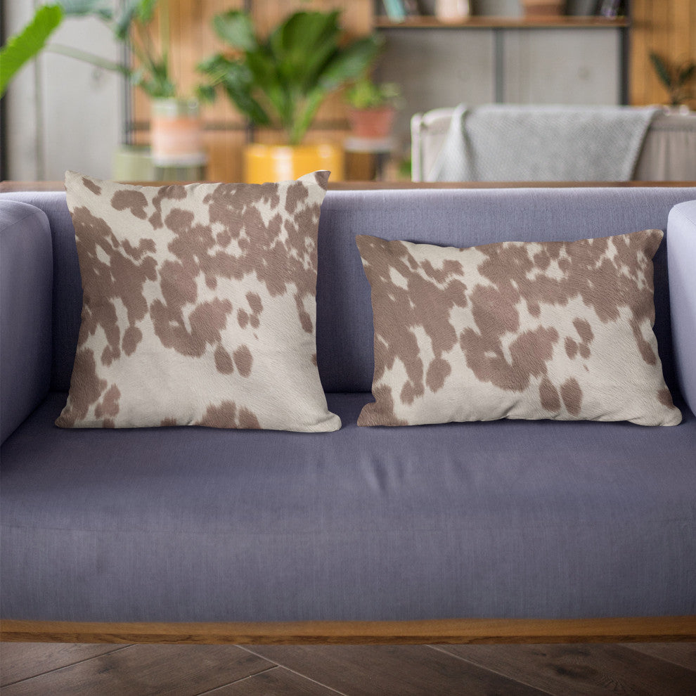 Plutus Brown Cowhide Animal Luxury Throw Pillow, 24"x24"