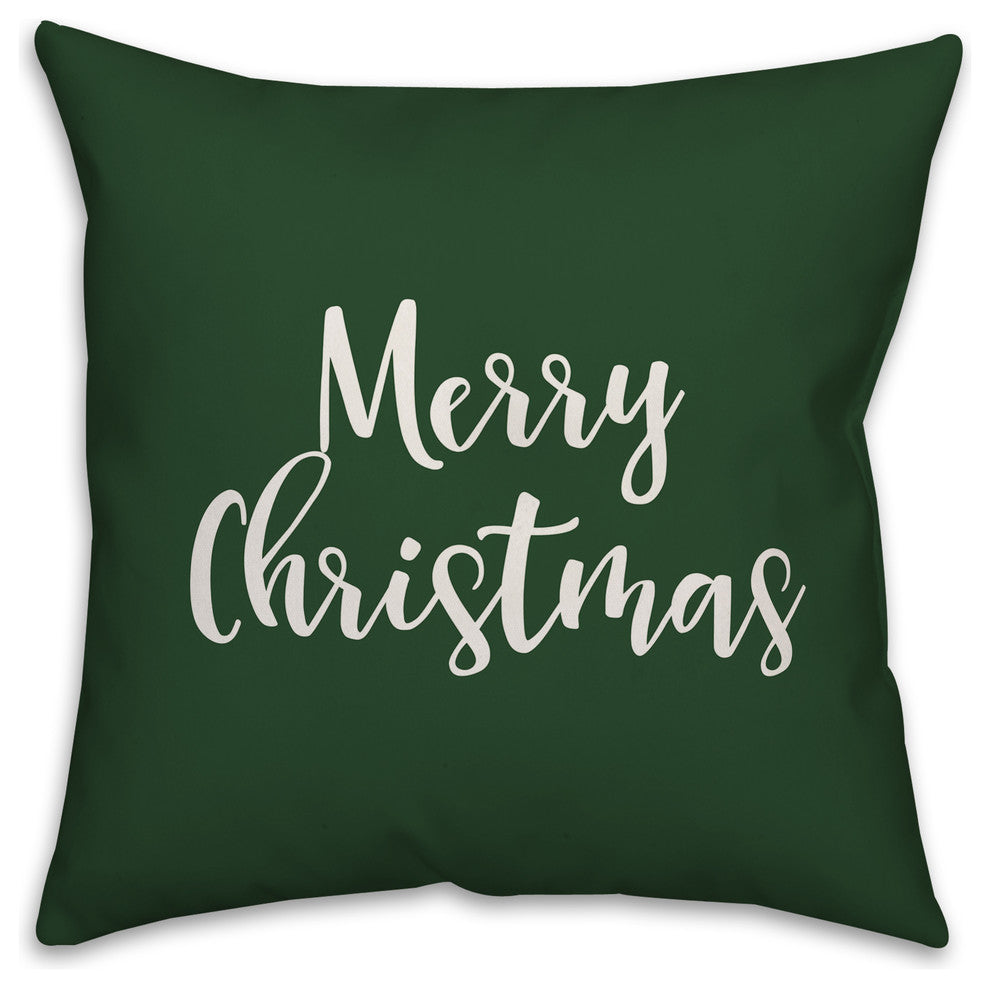 Merry Christmas, Dark Green 18x18 Throw Pillow
