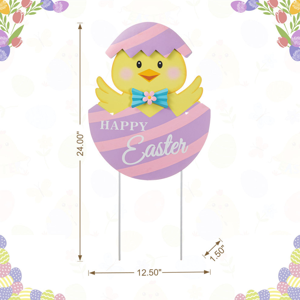 24"H Easter Metal Chick Egg Yard Stake