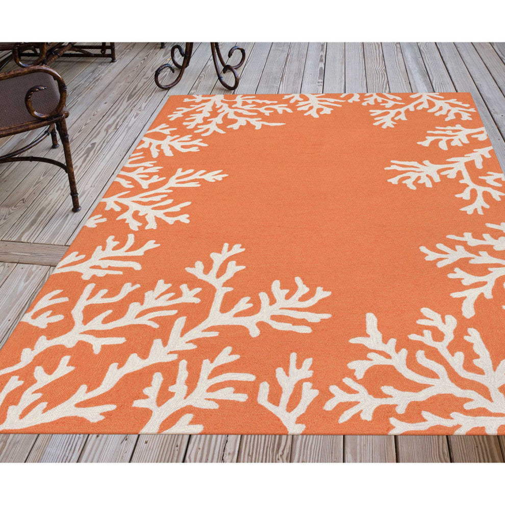 Capri Coral Border Indoor/Outdoor Rug, Coral, 3'6"x5'6'