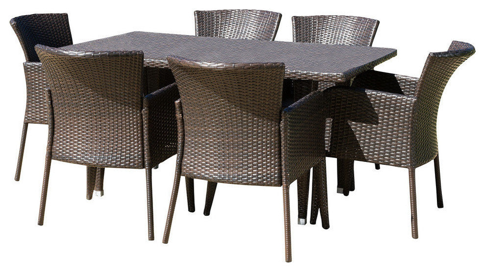 GDF Studio 7-Piece Maple Outdoor Wicker Dining Set