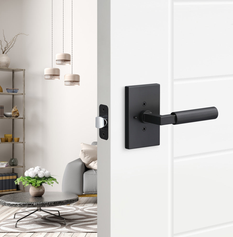 Levanto Privacy Rosette, Flat Black, Knurled Grip in Flat Black