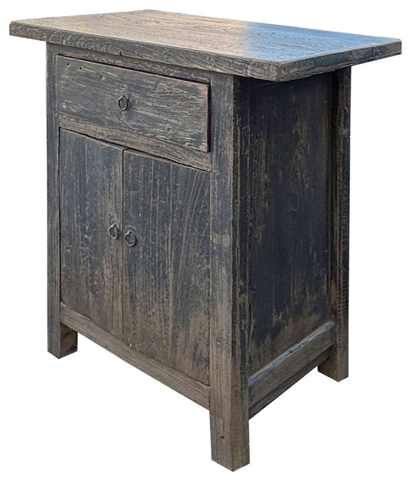 Distressed Rustic Black Rough Grain Wood Side Table Nightstand Cabinet Hws4315