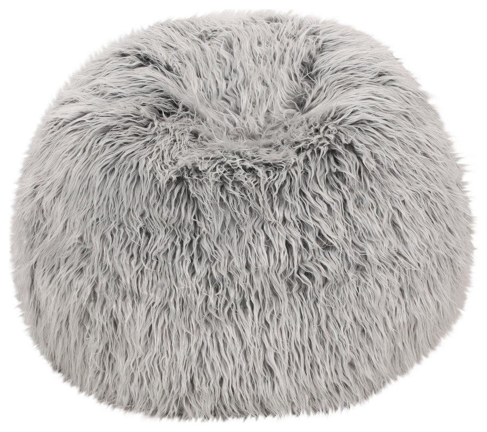 Dundas Modern Glam 3 Foot Faux Fur Bean Bag, Silver Gray