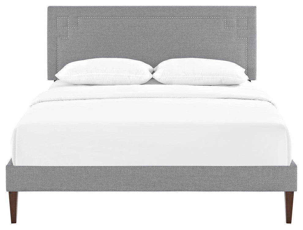 Modway Josie Full Fabric Platform Bed With Squared Tapered Legs, Light Gray