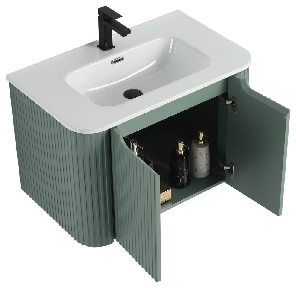 Caskvalley Bath Vanity, Straight Fluted Design Sink Included, Mint Green, 30"