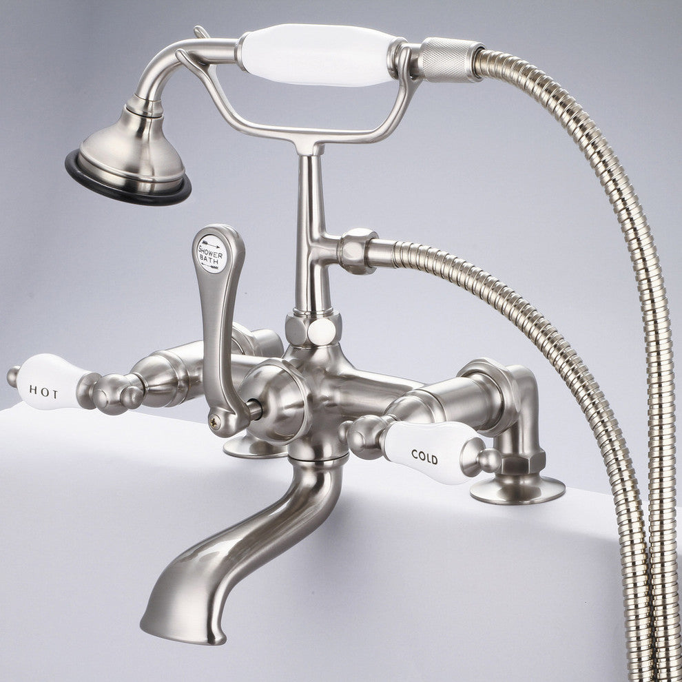 Vintage Classic Deck Mount Tub Faucet With Handshower, Brushed Nickel Finish Wit