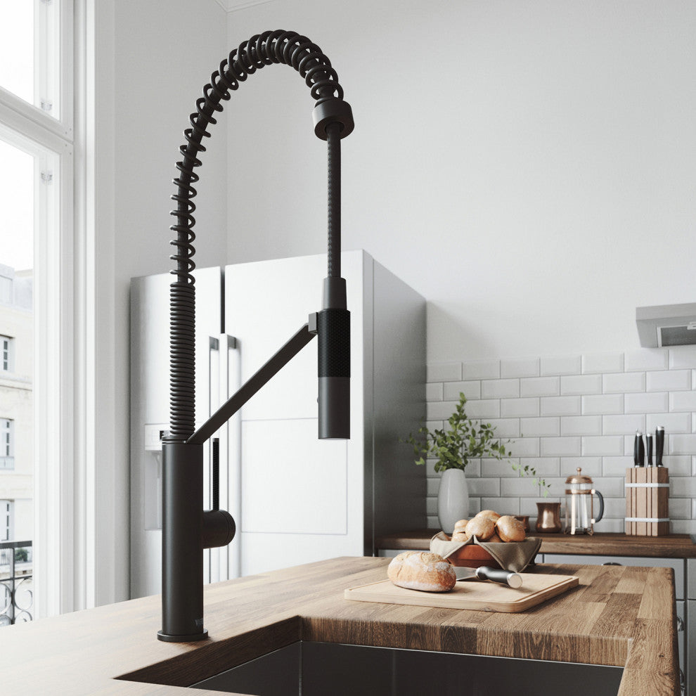 VIGO Livingston 24" H Single Handle Pull-Down Sprayer Kitchen Faucet, Matte Black, Without Extras