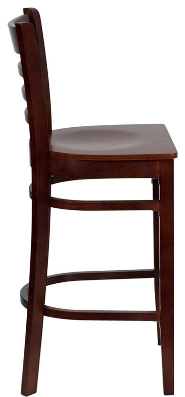 Ladder Back Wooden Barstool, Mahogany Wood Seat/Mahogany Wood Frame