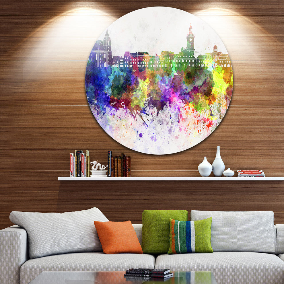 Brasov Skyline, Cityscape Disc Metal Artwork, 36"