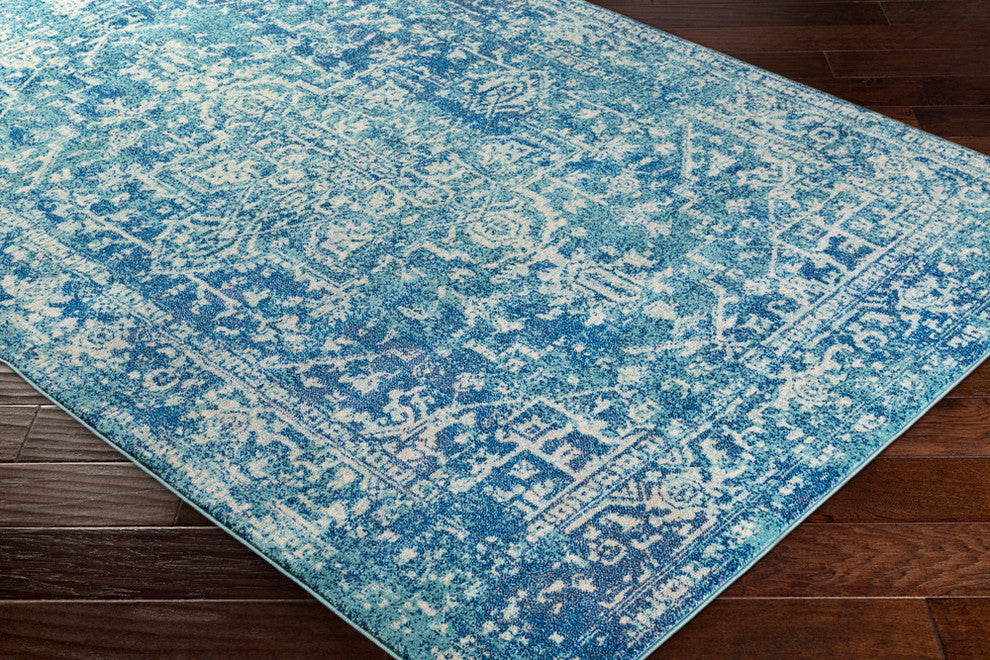 Harput Traditional Teal, Dark Blue Area Rug, 7'10"x10'3"