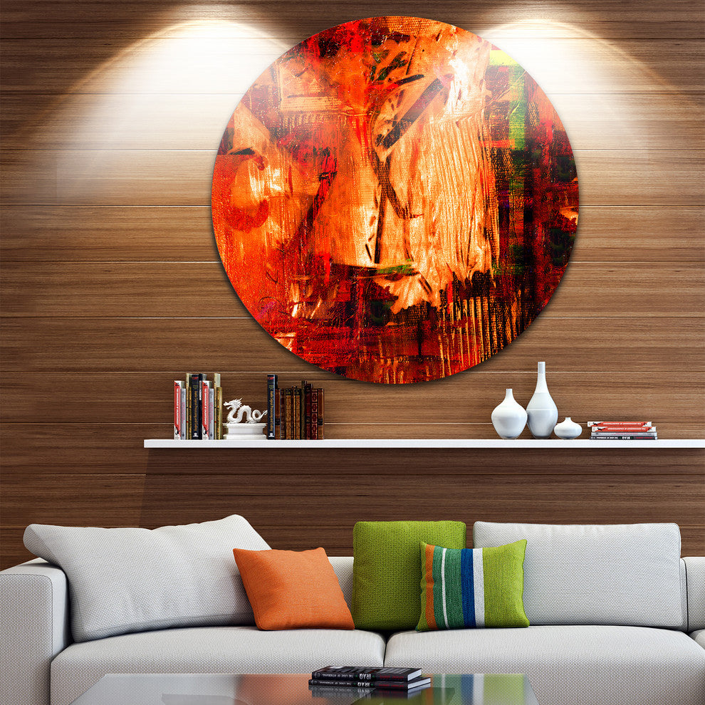 Abstract Fire Red, Abstract Round Wall Art, 23"